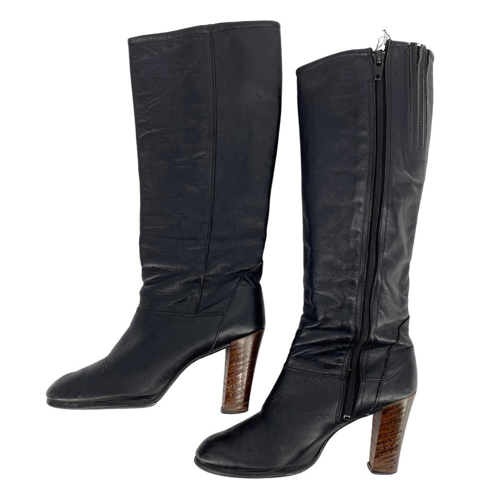 Vintage Airstep A.S. 98 Womens SZ 7 Black Zip Italian Leather Boot Knee Heel